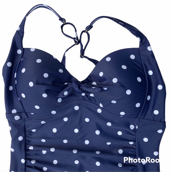 Kona Sol Swimsuit One Piece Size Medium 8-10 Polka Dot Navy And White Retro NWT - Picture 3 of 13